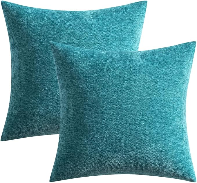 MIULEE Pack of 2 Teal Blue Decorative Pillow Covers 20x20 Inch Soft Chenille Couch Spring Throw Pillows Farmhouse Cushion Covers for Home Decor Sofa Bedroom Living Room