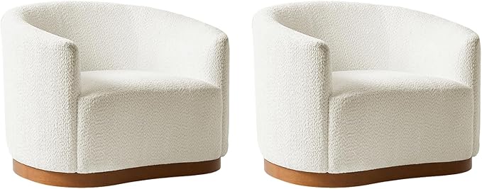HULALA HOME Chenille Swivel Accent Chairs Set of 2, Fully Assembled, Comfy Upholstery Barrel Armchair with Sturdy Solid Base, Ivory