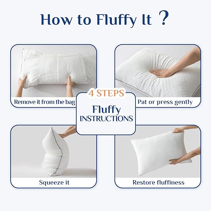 JOLLYVOGUE Pillows Queen Size Set of 4, Hotel Quality Down Alternative Bed Pillows for Side, Back, and Stomach Sleepers - Oeko-Tex Certified, 4 Pack