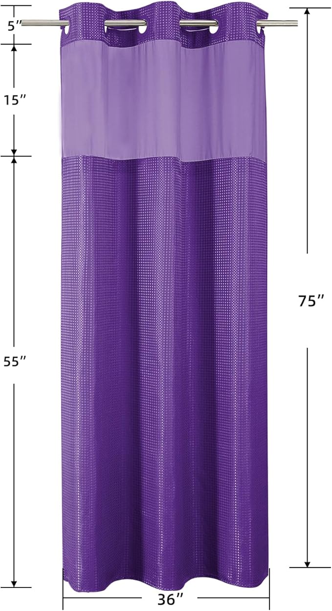 Colorful Star Small Stall Shower Curtain with Snap in Fabric Liner, Waffle Weave No Hook Shower Curtains with Mesh Top Window, Hotel Style Waterproof Bathroom Curtain Set, 36 x 75 Inch, Purple