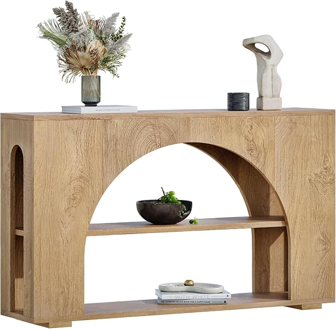 Sofa Console Table with Storage, 55" Farmhouse 3-Tier Hallway Wood Table for Living Room, Hallway, Foyer, Natural Wood