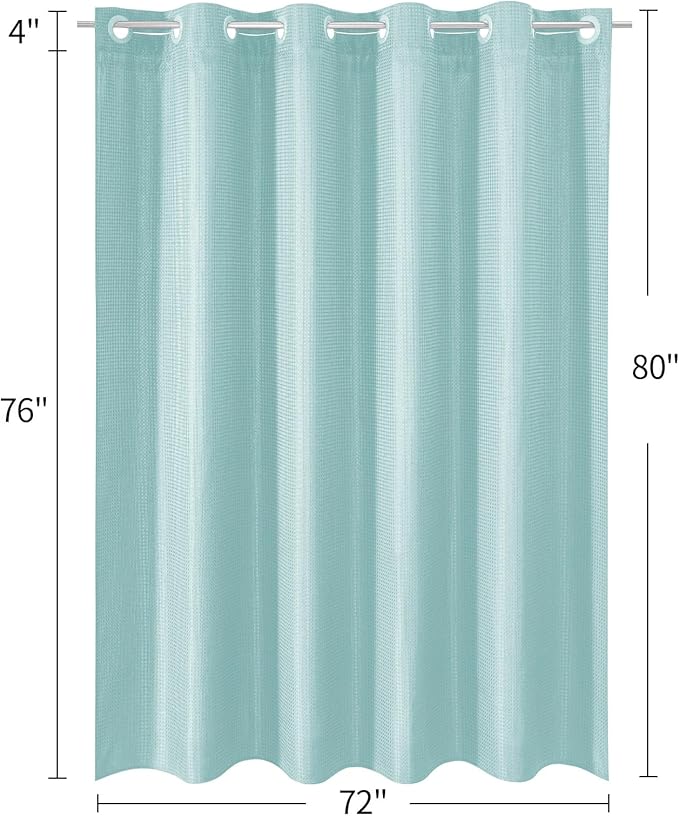 MitoVilla Teal Long Shower Curtain 72 x 80, No Hooks Needed 80 inch Long Heavyweight Waffle Fabric Shower Curtain Set with Snap-in Liner for Aqua Hotel Grade Spa-Like Bathroom Decor, Teal/Turquoise