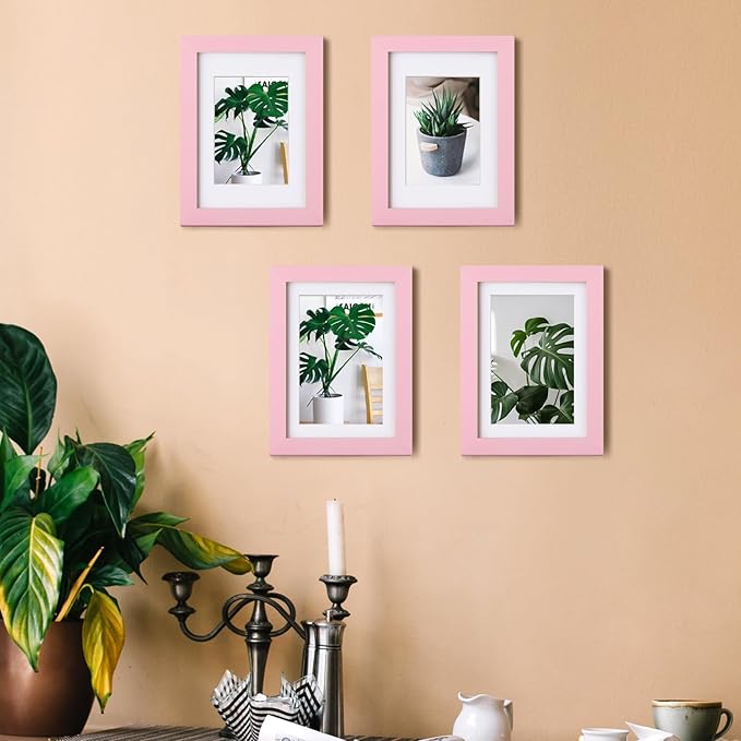 Egofine 5x7 Picture Frame Made of Solid Wood with Plexiglass, Display Pictures 3.5x5/4x6 with Mat or 5x7 Without Mat for Tabletop and Wall Mounting, Pink