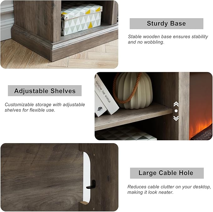 Fireplace TV Stand for TVs Up to 65 Inches, Farmhouse Entertainment Center with 23" Fireplace & LED Lights, Rustic Media Console with Sliding Barn Door and Open Shelves