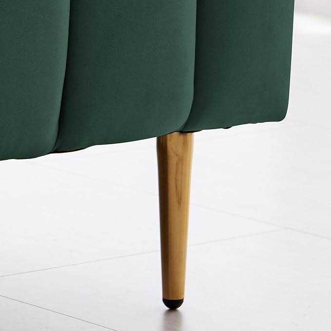 Livinia Twin Size Elton Velvet Platform Bed, Upholstered Bed Frame with Vertical Channel Tufted Headboard Footboard, Strong Wood Slats, No Box Spring Needed, Green (Twin)