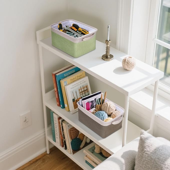BALEINE 1 Pack Fabric Storage Bins for Shelves, Linen Storage Baskets for Organizing, Decorative Closet Bins for Clothes, Home (Green, 12"x8"x8")