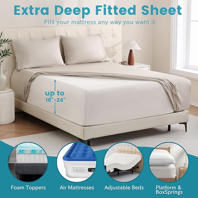 Bedlifes California King Sheet Set, Extra Deep Pocket 18-24 Inches, 1000Thread Count 100% Egyptian Cotton, Soft and Breathable 4-Piece,Linen