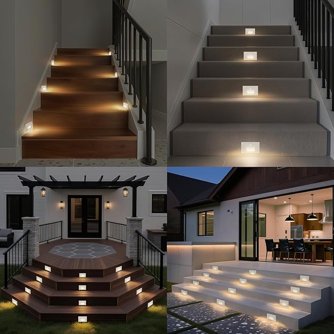 4 Pack Motion Sensor Stair Lights Indoor Outdoor,Dimmable Motion Activated Step Lamp 3000K/4000K/6000K,Hardwired 120V 3W IP65 Waterproof Outside Stairway Lights,Led Staircase Light- White