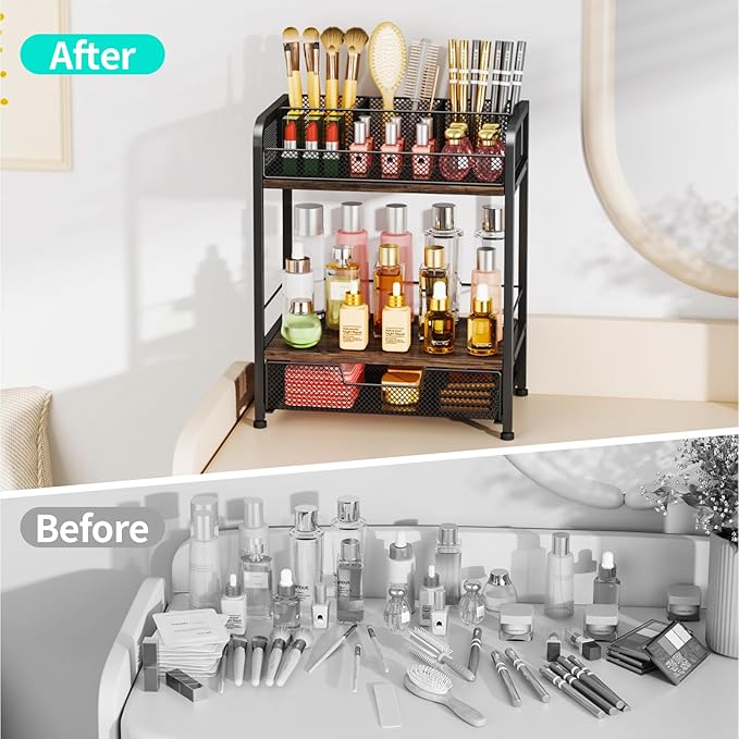 HapiRm Floor Makeup Organizer Storage - Vanity Skincare Make Up Organizers and Storage with Drawers, Cosmetics Display Cases Holder for Skin Care Nail Polish Perfume Makeup Brush