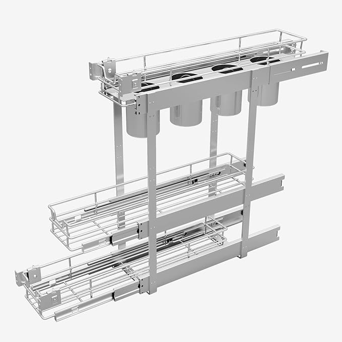 3-Tier 5" W x 21" D Narrow Pull Out Cabinet Organizer, Roll out Spice Rack Holder Shelve, Slide Out Slim Storage Wire Baskets for Storage Organization