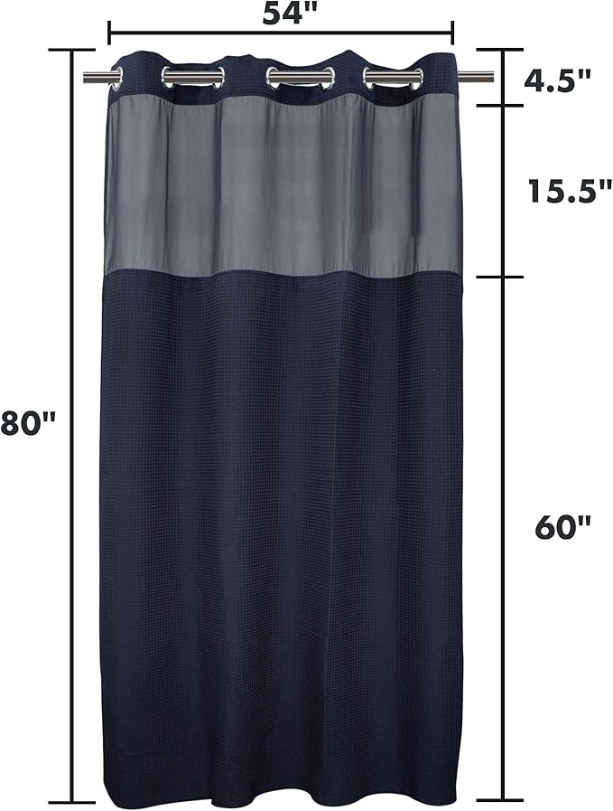 River Dream Navy Blue Fabric Shower Curtain Set, Cotton Blend, Waffle Weave, with Snap in Replacement Liner,54 x 80inches