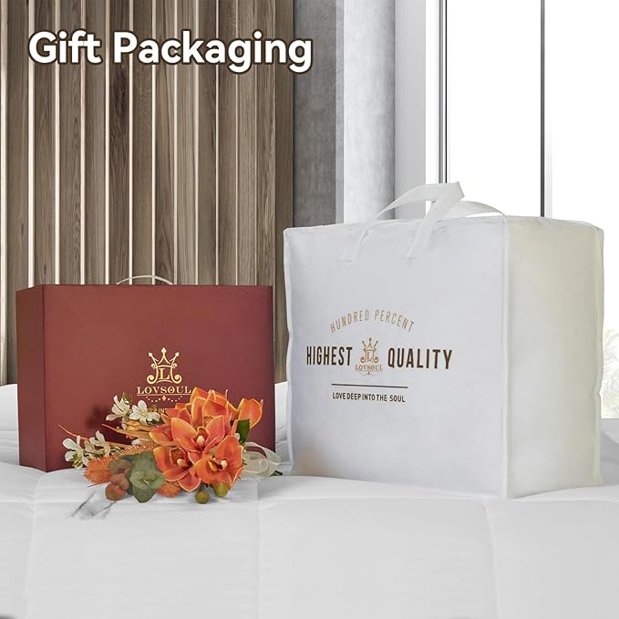 L LOVSOUL 75% Goose Down Fiber Comforter King Size, 850+ Fill Power Hotel Style Bedding Comforter, 1200TC, Fluffy Ultra Soft All Season White Duvet Insert with 8 Corner Tabs