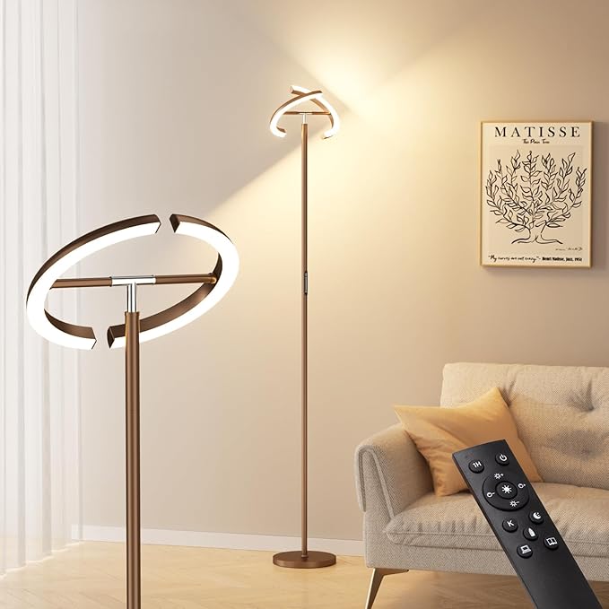 LED Floor Lamp - 70" Tall Modern Standing Lamp with 2 Rotatable Lights, Remote & Touch Control, 24W Bright Stepless Dimmable, Ideal for Living Room Bedroom Office(Brown)