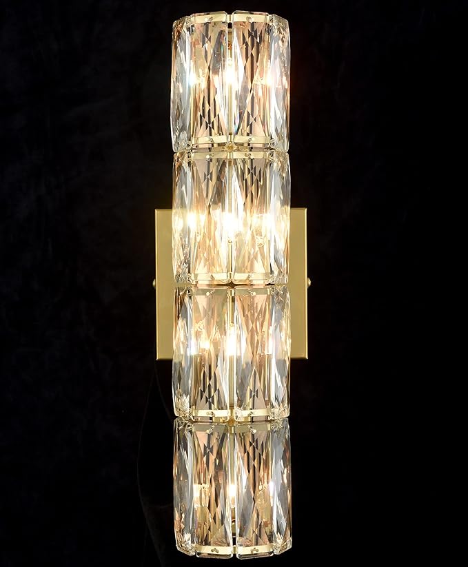 SAMTEEN Gold Wall Sconce Modern Crystal Sconces Wall Lighting 4-Light Bathroom Wall Mount Light Crystal Vanity Light Fixture for Bedroom Hallway Living Room