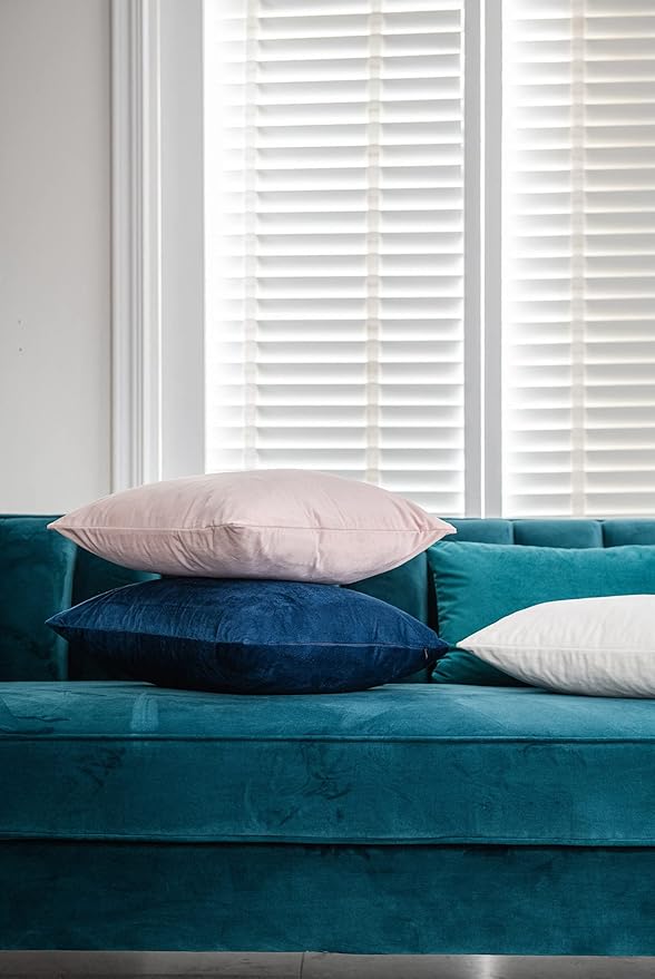 DEZENE Midnight Blue Throw Pillow Covers 2 Pack 24 x 24 Inch Cozy Soft Velvet Square Decorative Pillow Cases, Lumbar Toss Pillow Shams, Euro Cushion Covers for Farmhouse, Couch, Sofa, Bed