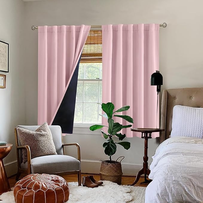 BGment 100% Blackout Curtains 40 Inch Length for Cafe, Rod Pocket and Back Tab Double Layer Thermal Insulated Full Room Darkening Bedroom Kitchen Curtains, 2 Window Panels, 42 x 40 Inch, Pink