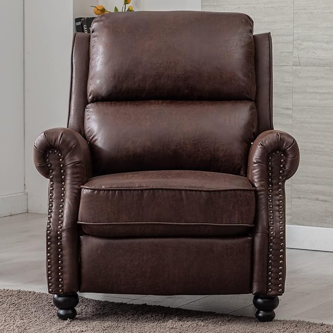 CANMOV Pushback Recliner Chair Set of 2,Leather Armchair Push Back Recliner with Rivet Decoration Single Sofa Accent Chair for Living Room, Reddish Brown