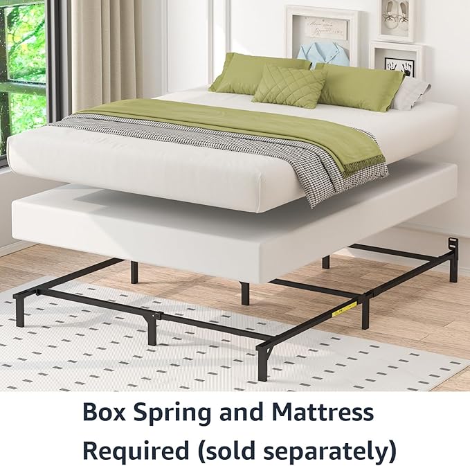 Amazon Basics Metal Bed Frame, 9-Leg Base for Box Spring and Mattress, King, Tool-Free Easy Assembly, Black