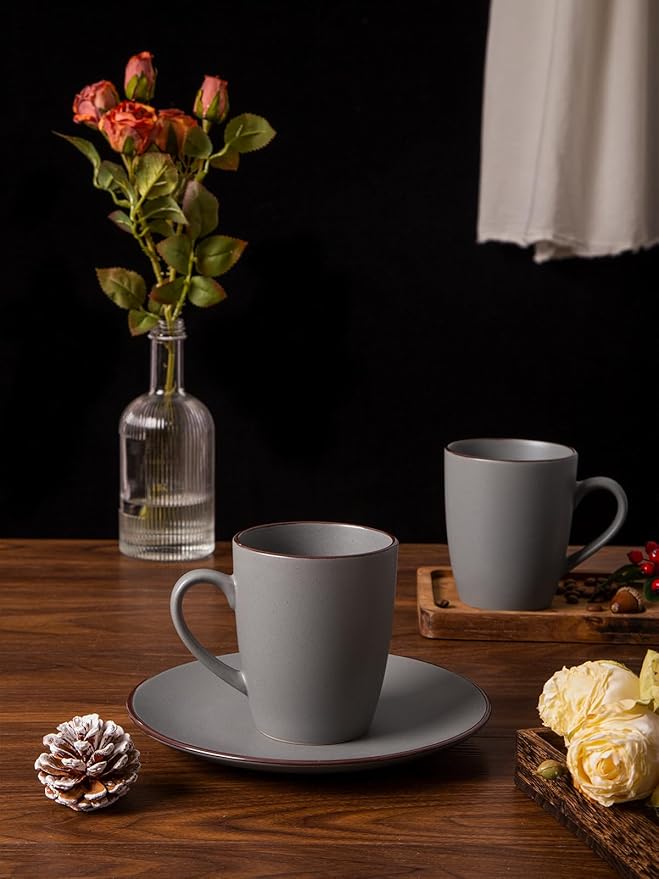 famiware Venus Coffee Mugs for 6, 14 oz Mug Set, Dringking Cup with Handle for Coffee, Tea, Cocoa, Milk, Dark Grey