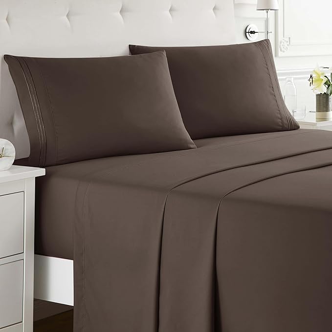 Clara Clark Full XL Bed Sheet Set - Wrinkle, Fade, Stain Resistant, Deep Pocket Sheets - Luxury Soft Bedding Sheets & Pillowcases, Full XL Chocolate Brown
