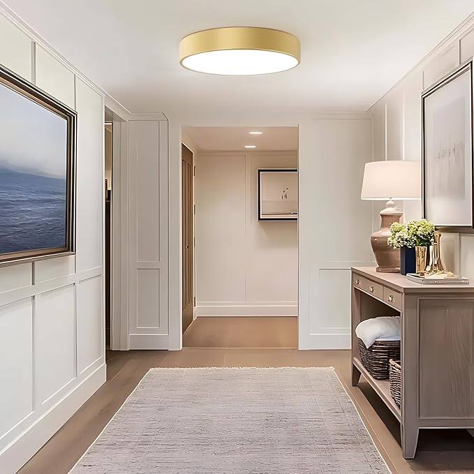 Large Gold Flush Mount Ceiling Light, 18 Inch Oversized Close to Lighting Fixtures, Minimalist Modern Style Round Lamp for Living Room, Bedroom, Kitchen Island (E12, 4-Light)