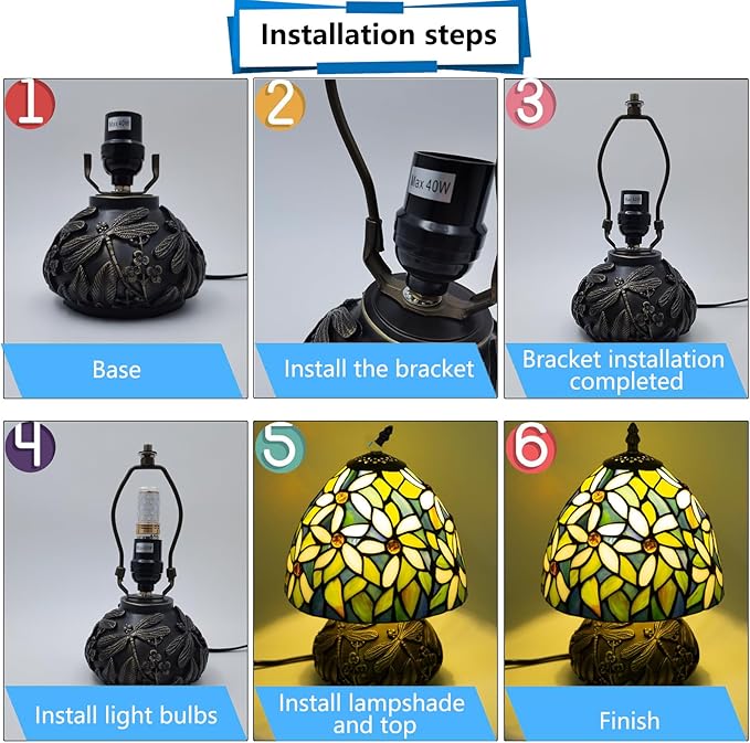 Small Tiffany Stained Glass Lamp, 3 Color Temperatures Bedside Lamp, 8 Inch Mushroom Desk Light for Bedroom Living Room Office Home Decor (White Flower Pattern)