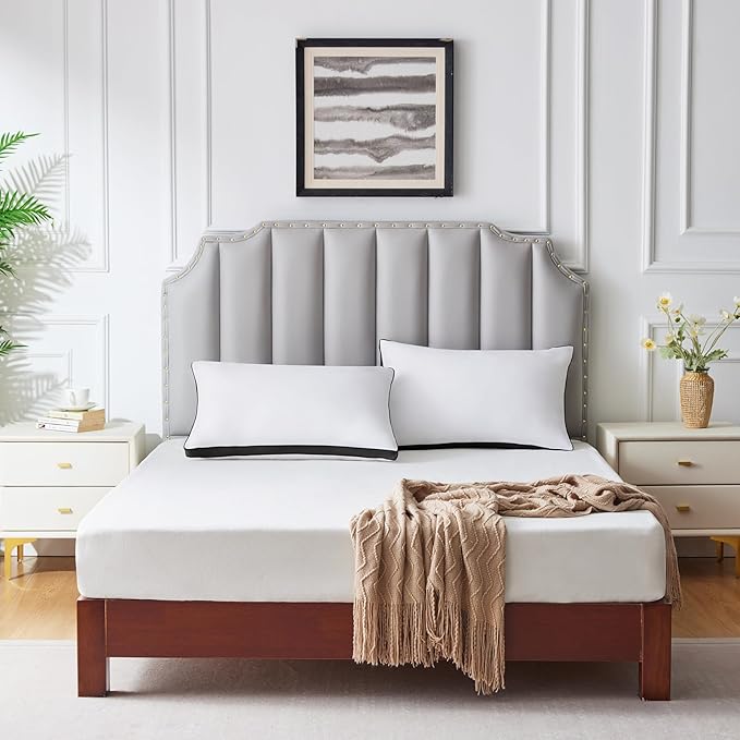 CozyLux Pillows King Size Set of 2, Soft and Supportive 3D Down Alternative Bed Pillow for Sleeping 2 Pack Black, Luxury Hotel Quality Gusseted Bedding Pillows for Back, Stomach or Side Sleepers 18x34