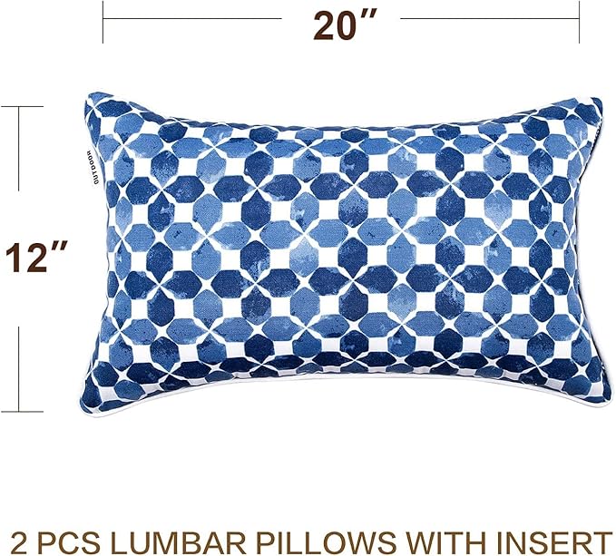 JMGBird Outdoor Lumbar Pillows Waterproof Set of 2 Outdoor Pillows with Insert Included 12×20 Inch Outdoor Pillow for Patio Furniture