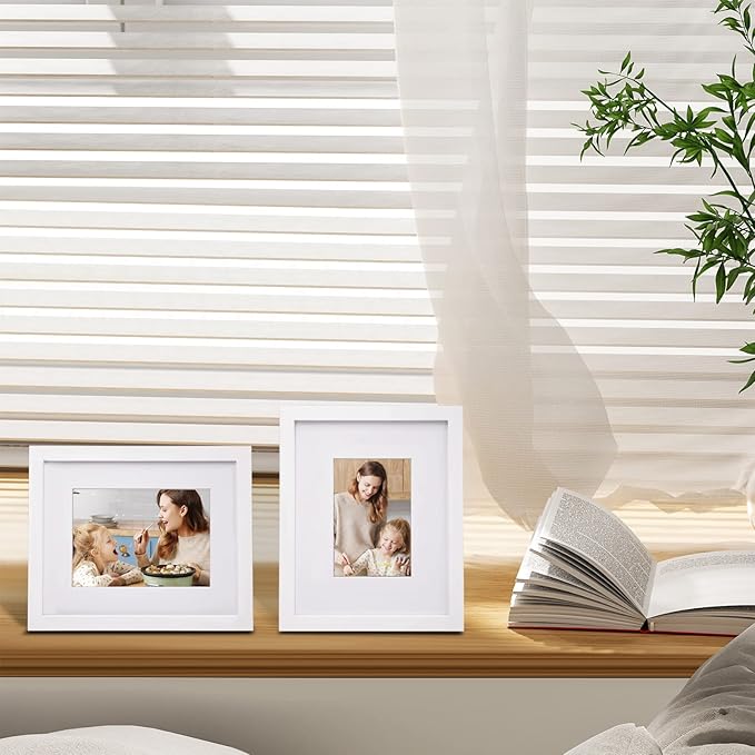 Egofine 8x10 Picture Frame Made of Solid Wood Covered by Plexiglass, Display Pictures 4x6/5x7 with Mat or 8x10 Without Mat for Table Top Display and Wall Mounting Photo Frame, White