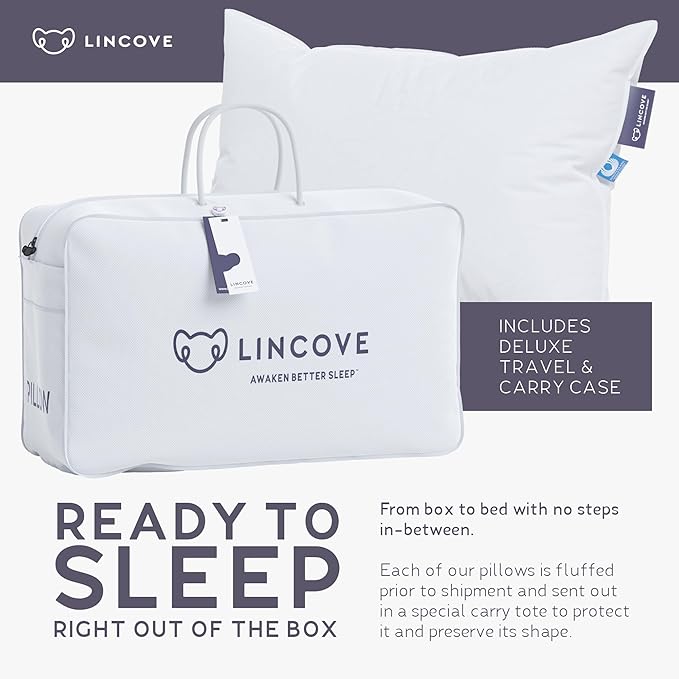 Lincove Cloud Natural Canadian Down Pillow, White Luxury Sleeping Pillow - 625 Fill Power, 100% Cotton Shell, 500 Thread Count, Made in Canada, Queen - Soft, 2 Pack
