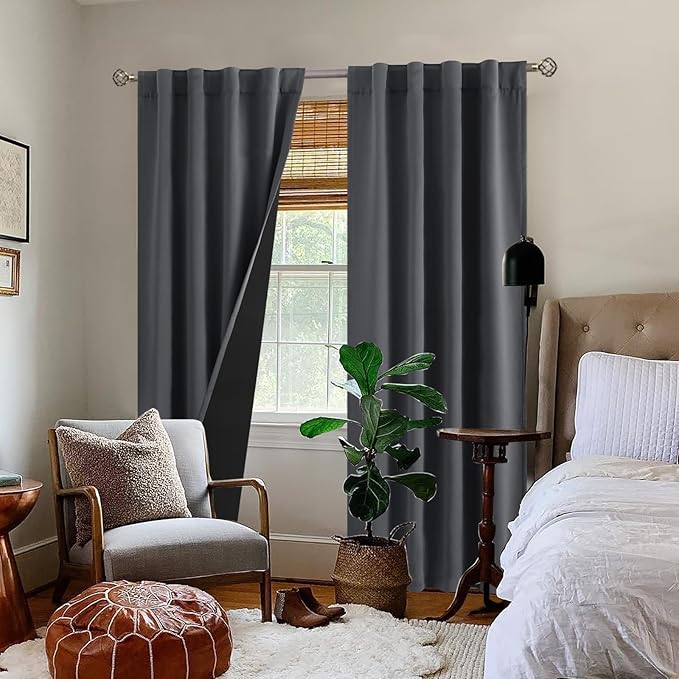 BGment Dark Grey 100% Blackout Curtains for Bedroom, Black Out Living Room 84 inch Panels with Thermal Liner, Rod Pocket and Back Tab Double Layer Room Darkening Drapes, 2 Panels,Each 38 x 84 Inch