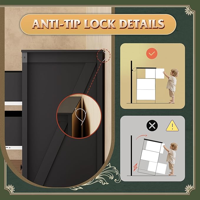 WLIVE Farmhouse Dresser for Bedroom, 51.18'' Wide 7 Drawer Wood Dresser, Black TV Stand for 65 inch TV, Wooden Chest of Drawers for Bedroom, Modern Clothes Organizer for Living Room, Hallway