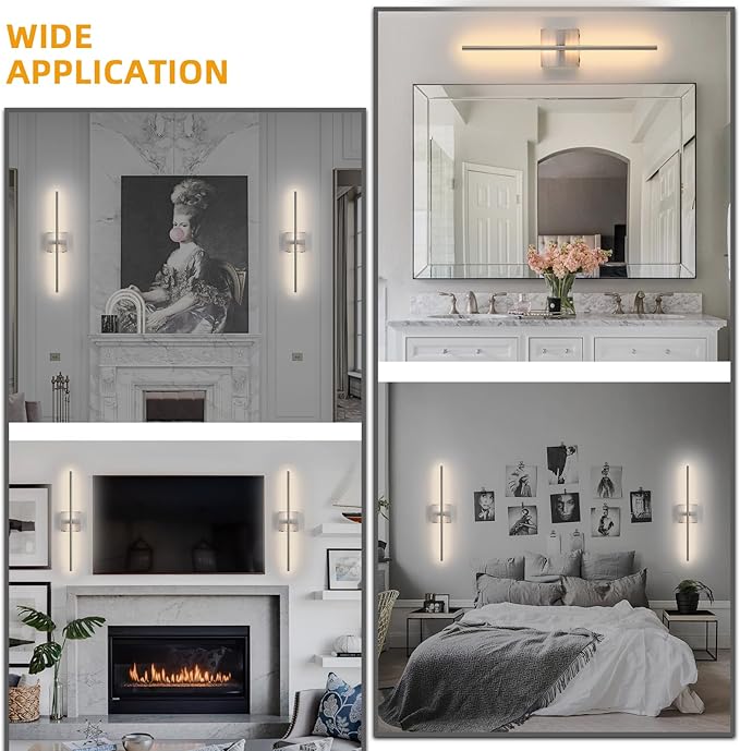 Battery Operated Wall Sconces Set of 2, Brushed Nickel Rechargeable LED Wall Sconce with Remote Control, 3000K-6000K Dimmable Wireless Wall Light for Living room Hallway Bedroom Stairs, 23.6 Inch