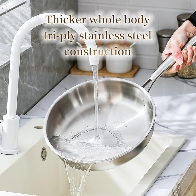 Delarlo Whole body Tri-Ply Stainless Steel Kitchen Cookware Set of 3 Kitchen Pots and Pans sets 8.5” 10.5” 12.5” Heats quickly Cookware, Suitable for All Stove