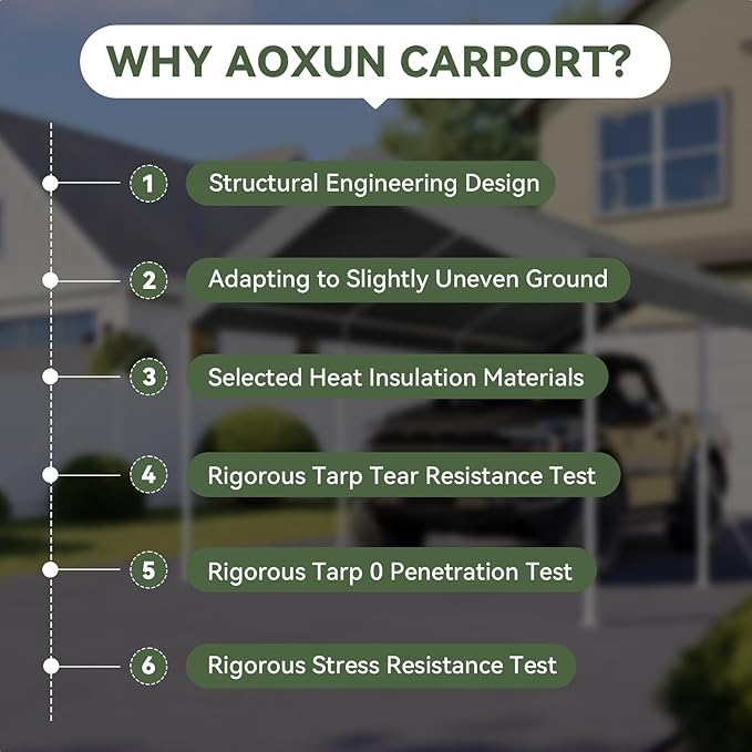 Aoxun 10x20 ft Heavy Duty Carport with Tarp & Wind Resistance Portable Carport Car Tent Outdoor Car Port with Tear Resistant Canopy, No Sidewall - Gray