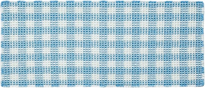 Waffle Runner Rug Bathroom, Long Boho Bathroom Rugs Non Slip Washable Absorbent Checkered Bathroom Mat Quick Dry Cute Bath Mat, 72"x24" Blue and White