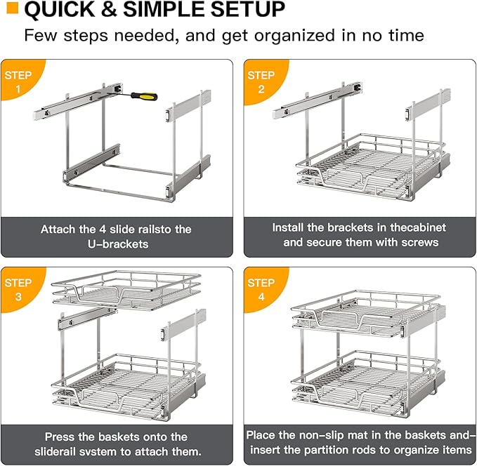 2-Tier Kitchen Cabinet Pull Out Cabinet Organizer,Shelf and Drawer Organizer Slide Out Pantry Storaqe Basket in Multiple Sizes (17" W x 21" D)