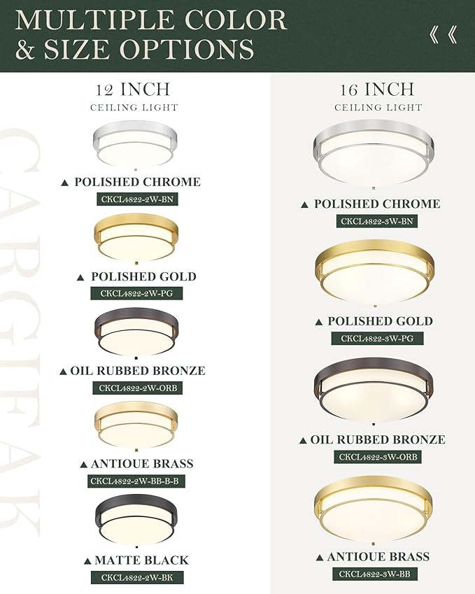 12 inch Flush Mount Ceiling Light, 2-Light Close to Ceiling Light Fixtures with Oil Rubbed Bronze Finish for Bathroom Bedroom Kitchen Hallway, 4822-ORB