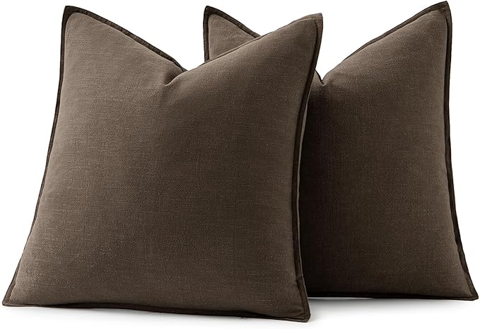 MIULEE Decorative Linen Euro Sham Pillow Covers 26x26 Dark Coffee Boho FarmhouseNeutral Couch Throw Pillows for Bed Pack of 2 Accent Modern Pillowcase Sofa Livingroom Home Decor