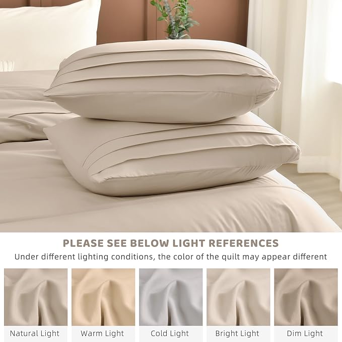 Sanracie Cotton California King Comforter Set(106"x 95"),Linen Colored Pinch Pleat Bedding Sets 3 PCs Ultra Soft Breathable Lightweight Neutral Bedding Set for All Season