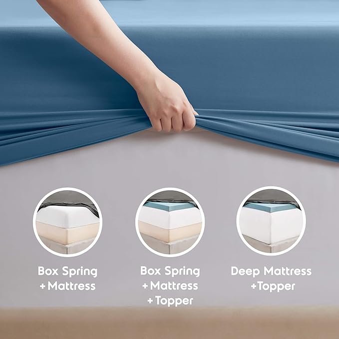 Nestl Short Queen Sheet Set - 1800 Ultra-Soft Microfiber - Double Brushed - Deep Pockets - Easy Fit - 4 Piece Set - Bed Sheets (Short Queen, Blue Heaven)