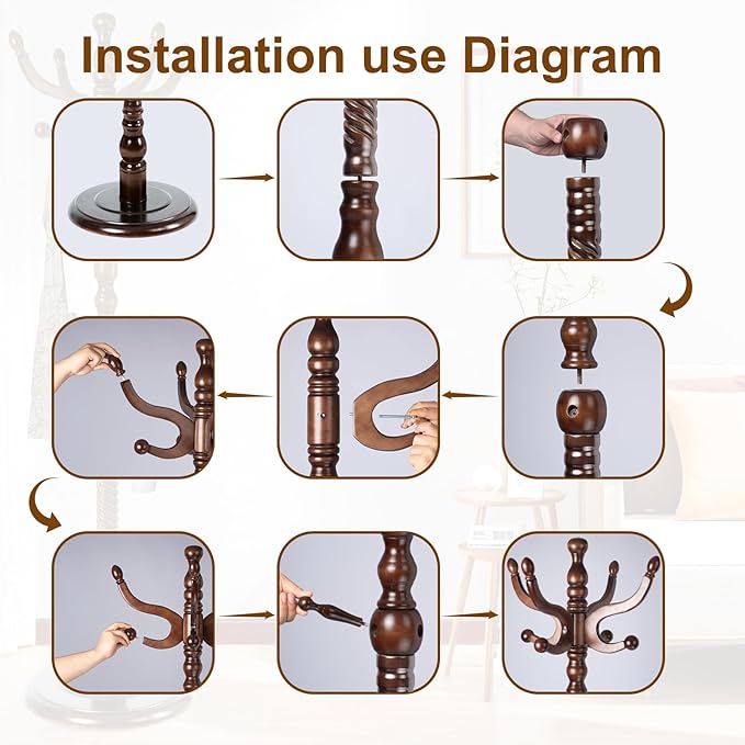 Solid Wood Coat Stand, Freestanding with Stable Base, 70" Birch Coat Tree Organizer for Home, Bedroom, Office, Hallway & Entryway with 11 Hooks