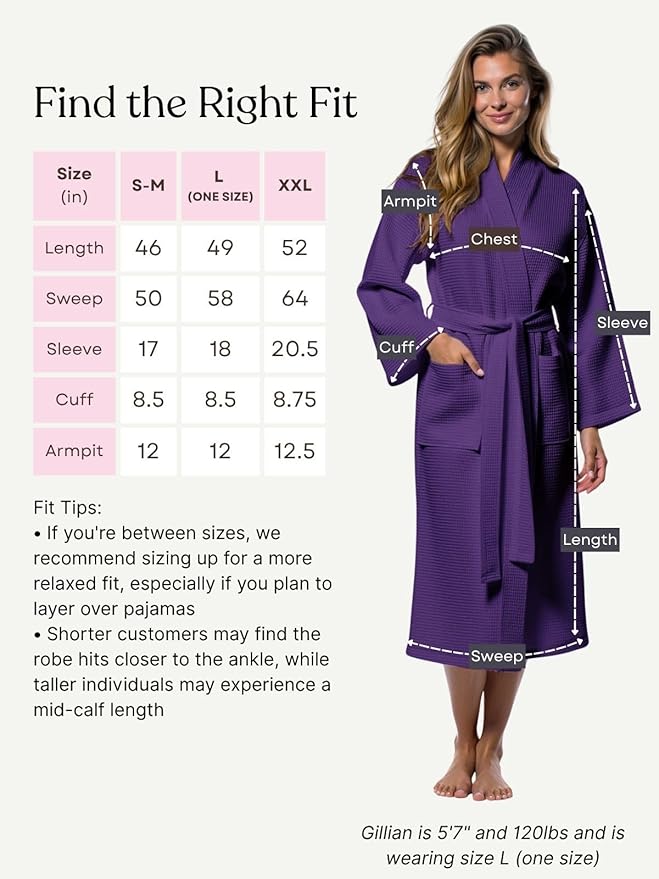 Turquaz Lightweight Full-Length Robes For Women Waffle Kimono Bathrobe - Soft, Fast-Drying, Long-Lasting Cotton Blend Unisex