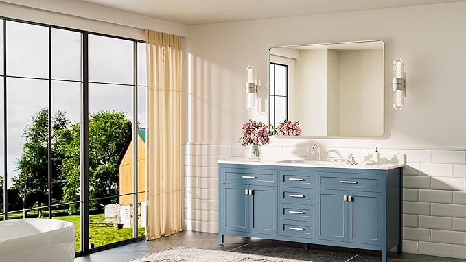 TETOTE Brushed Nickel Bathroom Mirror 40 x 30 Inch Brushed Nickel Metal Framed Bathroom Mirror, Tempered Glass, Modern Farmhouse Wall Mounted Mirror for Decorative(Horizontal/Vertical)