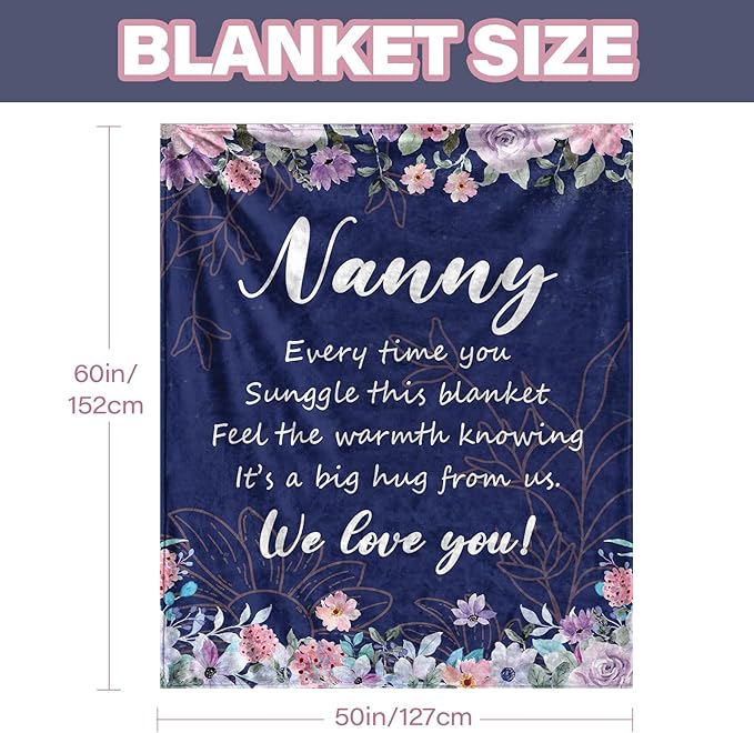 Nanny Gifts from Grandchildren, Birthday Gifts for Nanny Blanket, Flannel Grandma Blanket for Sofa Couch Room, We Love You Blanket 50" x 60"