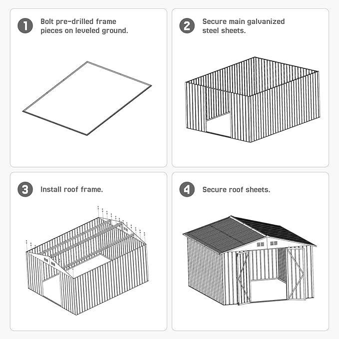 10 x 12 FT Outdoor Storage Shed, Metal Garden Tool Shed with Slooping Roof, Lockable Doors and Windows, Easy to Assemble for Garden, Patio, Lawn, White