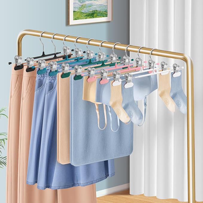 Clothes Pants Hangers with Wide Clips 20 Pack,Non-Slip Adjustable Skirt Hanger for Women,Space-Saving Heavy Duty Men Hangers for Pants,Trousers,Jeans,Shorts 12Inch Blue