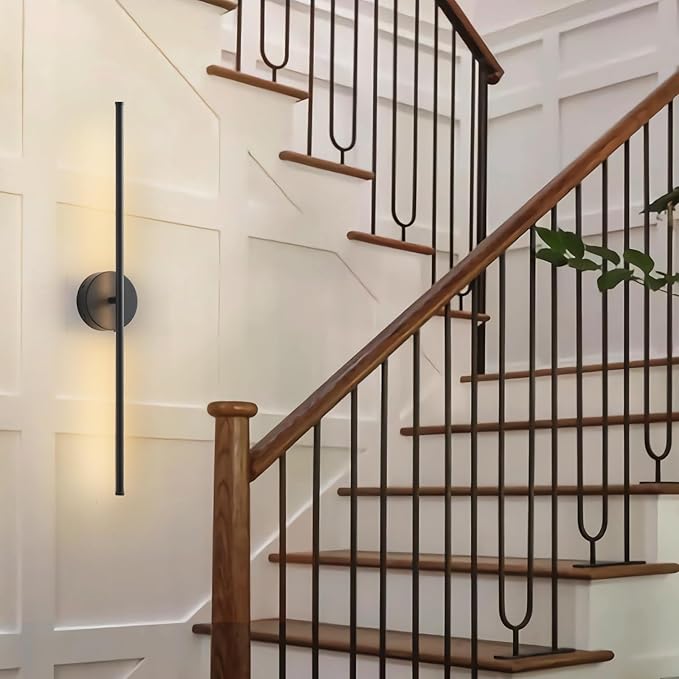 Battery Operated Wall Sconces, Dimmable Wall Sconces Set of Two, 350°Rotate, 3000K LED Black Wireless Wall Light for Living Room, Bedroom,Hallway, 40.1 Inch (2 Pack)