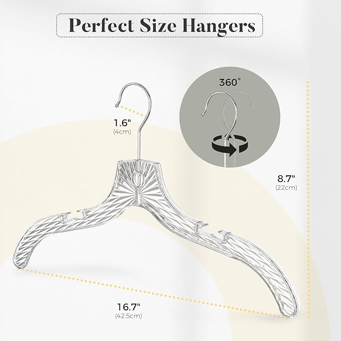 HOUSE DAY Clear Plastic Hangers 25 Pack, Durable Crystal Hangers for Clothes, Light Weight Plastic Dress Hanger for Women, Versatile 16.7‘’ Hanger for Closet and Retail Use, with 360° Swivel Hook