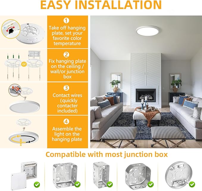 Led Flush Mount Ceiling Light,20 Inch 40w 4350lm,3000k/4000k/6000k 3CCT Selectable, Round Modern Flat Panel Super Slim Led Ceiling Light,for Living Dining Kitchen Bedroom Room (1Pack-White)